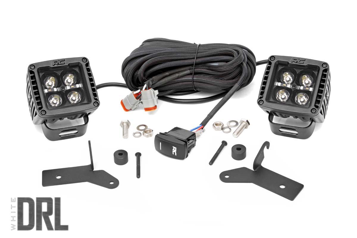 Rough Country Jeep 2-inch LED Lower Windshield Kit (18-20 Wrangler JL, 2020 Gladiator JT, Black-Series w/White DRL)